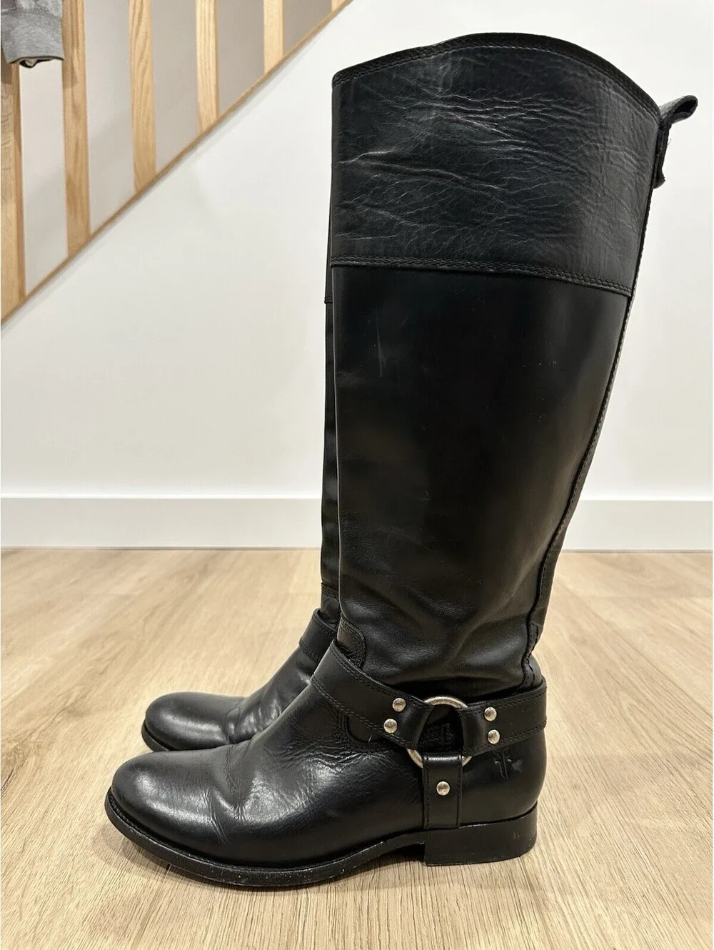 Frye Women's Black Melissa Harness Leather Riding Boots Size 6 B